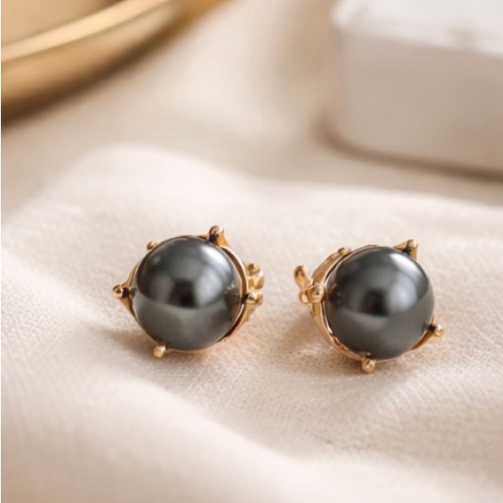 Faux Grey Pearl Stud Earrings